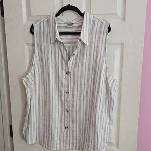CJ Banks White and Gray Striped Button-Down Shirt